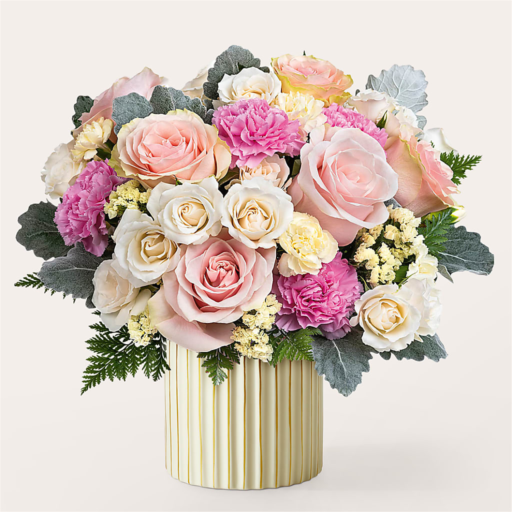 Blissful Moments Bouquet with Ivory Vase – Ros-al Floral, Forest City PA