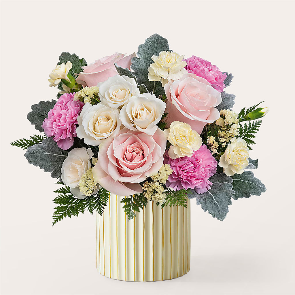Blissful Moments Bouquet with Ivory Vase – Ros-al Floral, Forest City PA