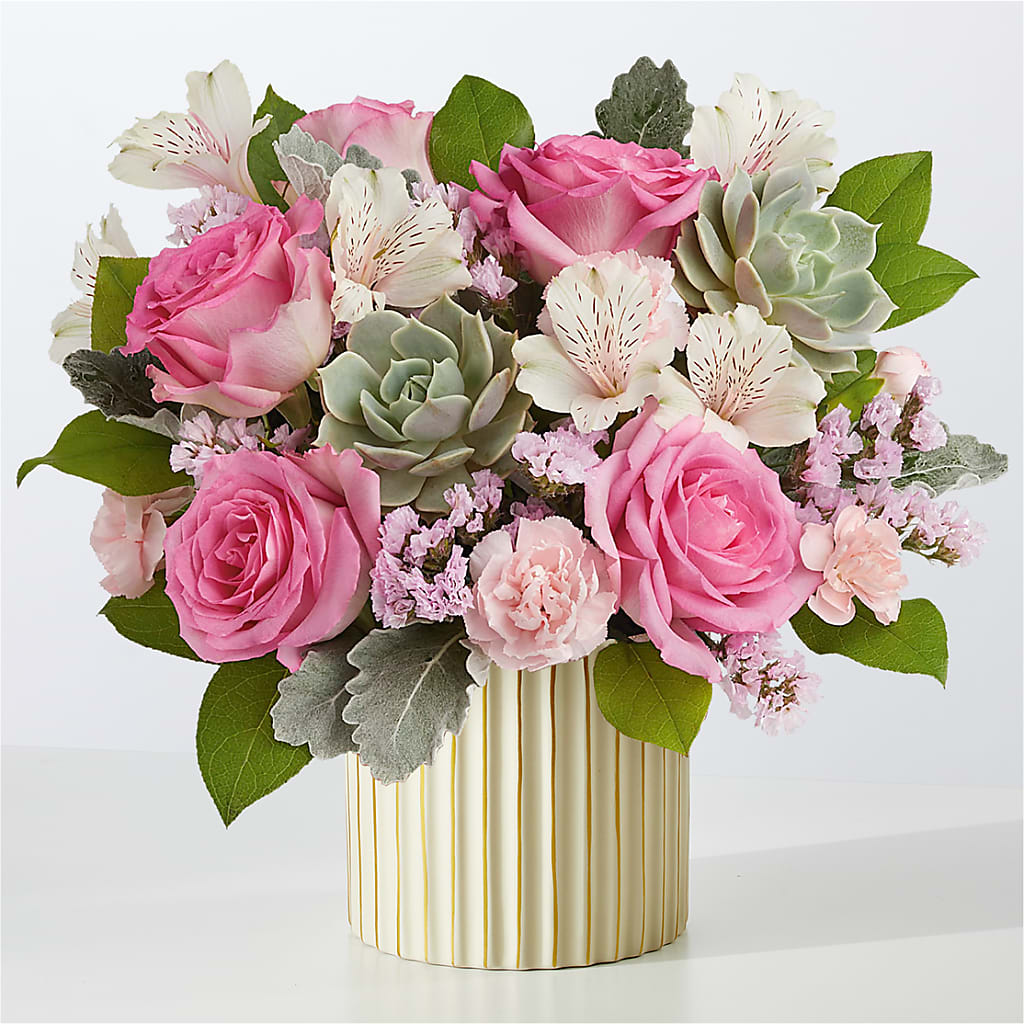 Dusty Rose Bouquet with Ivory Vase – Ros-al Floral, Forest City PA