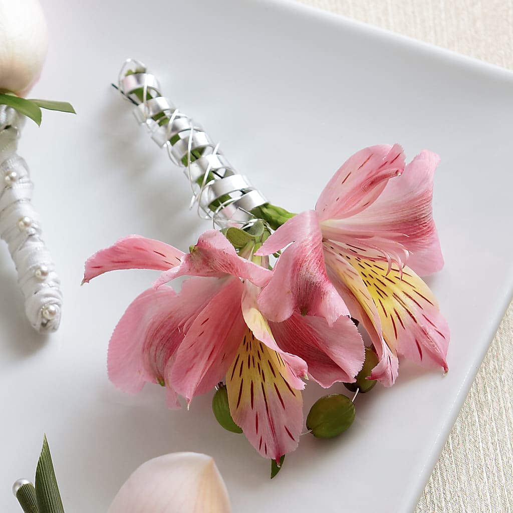Pink Peruvian Lily Boutonniere – Ros-al Floral, Forest City PA