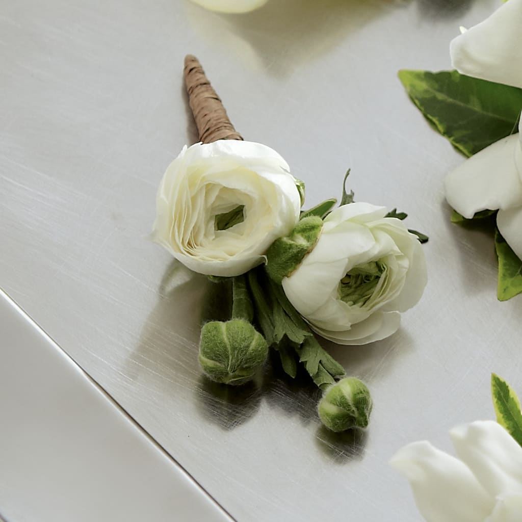 White Ranunculus Boutonniere – Ros-al Floral, Forest City PA
