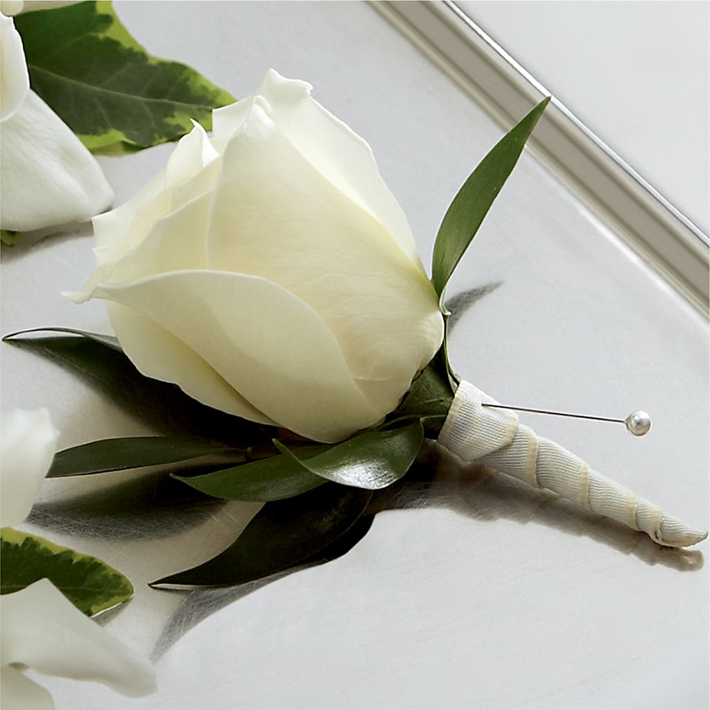 White Rose Boutonniere – Ros-al Floral, Forest City PA