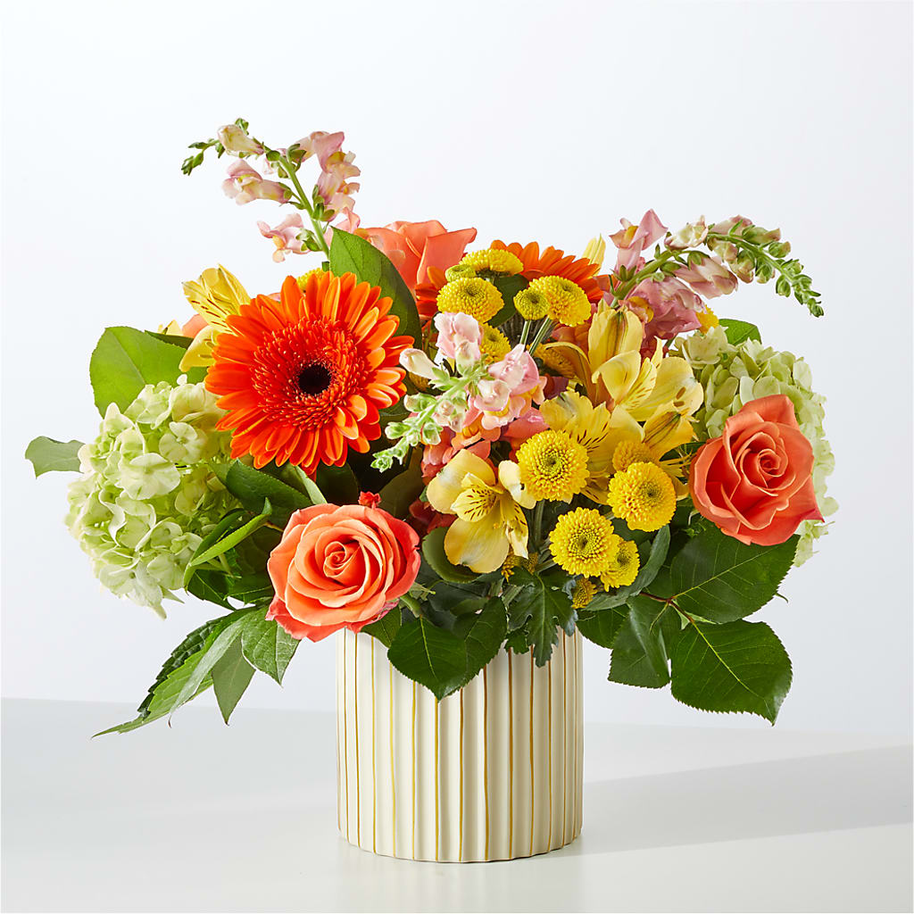 Autumn Sunshine Bouquet with Ivory Vase –  Ros-al Floral, Forest City PA
