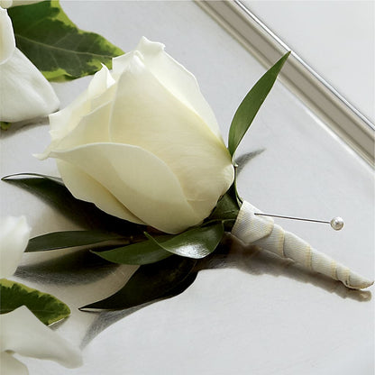 White Rose Boutonniere –  Ros-al Floral, Forest City PA